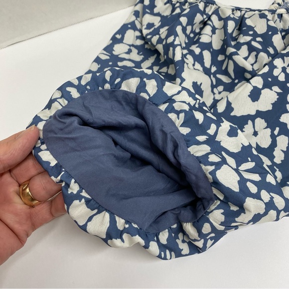 By Together Size S Blue & Cream Top Square Neck Gathered Bust Billowing Sleeves - Picture 5 of 12